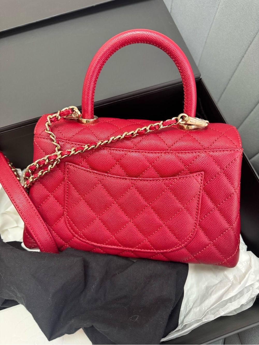 CHANEL Small Coco Handle Dark Red Caviar Light Gold Hardware - Picture 2 of 14